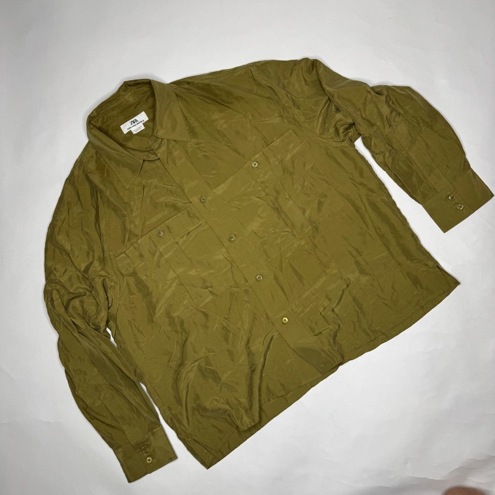 Zara Men’s Olive Green 100% Mulberry Silk Shirt
